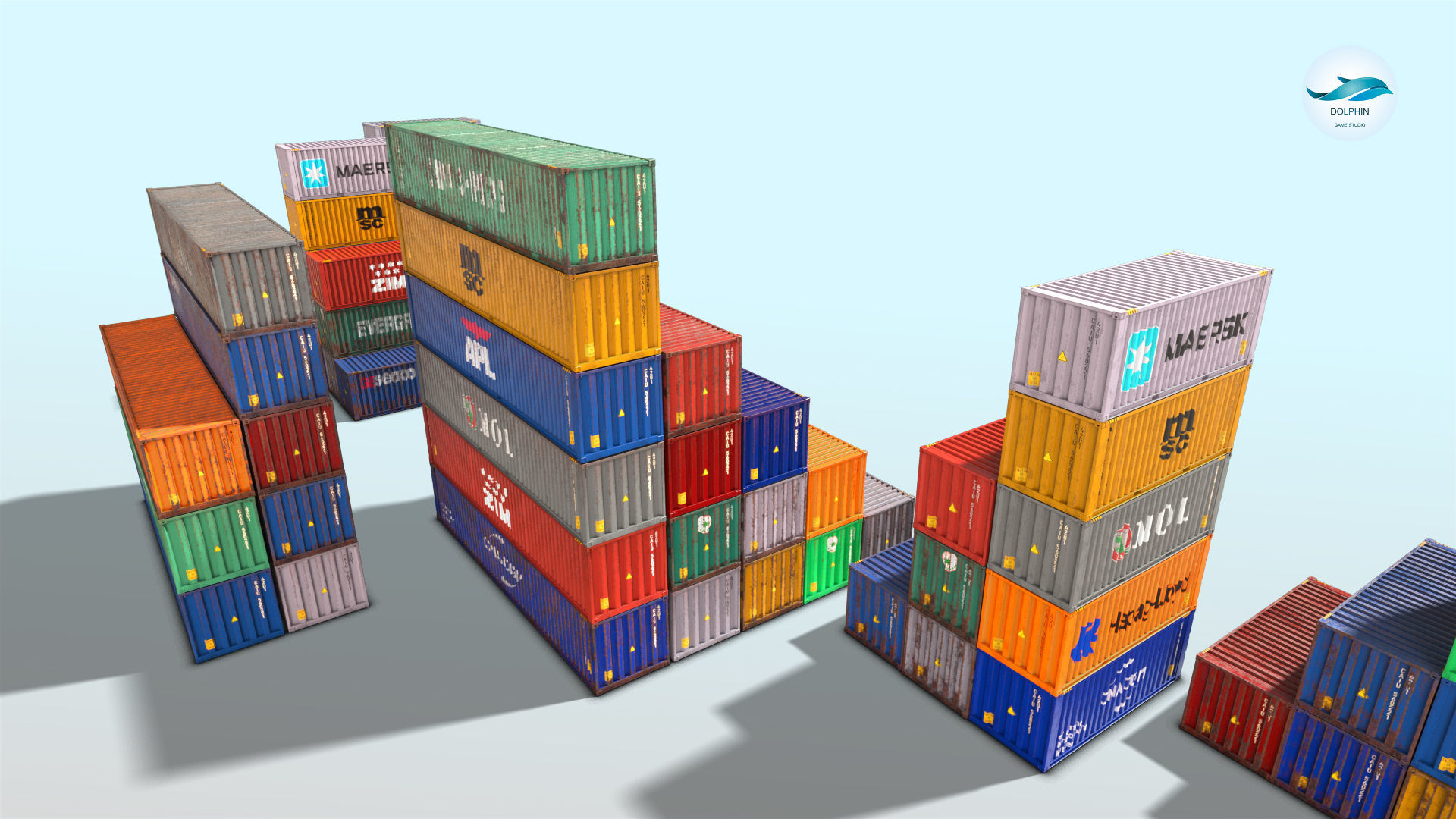 48 shipping containers Set Low-poly 3D model_8