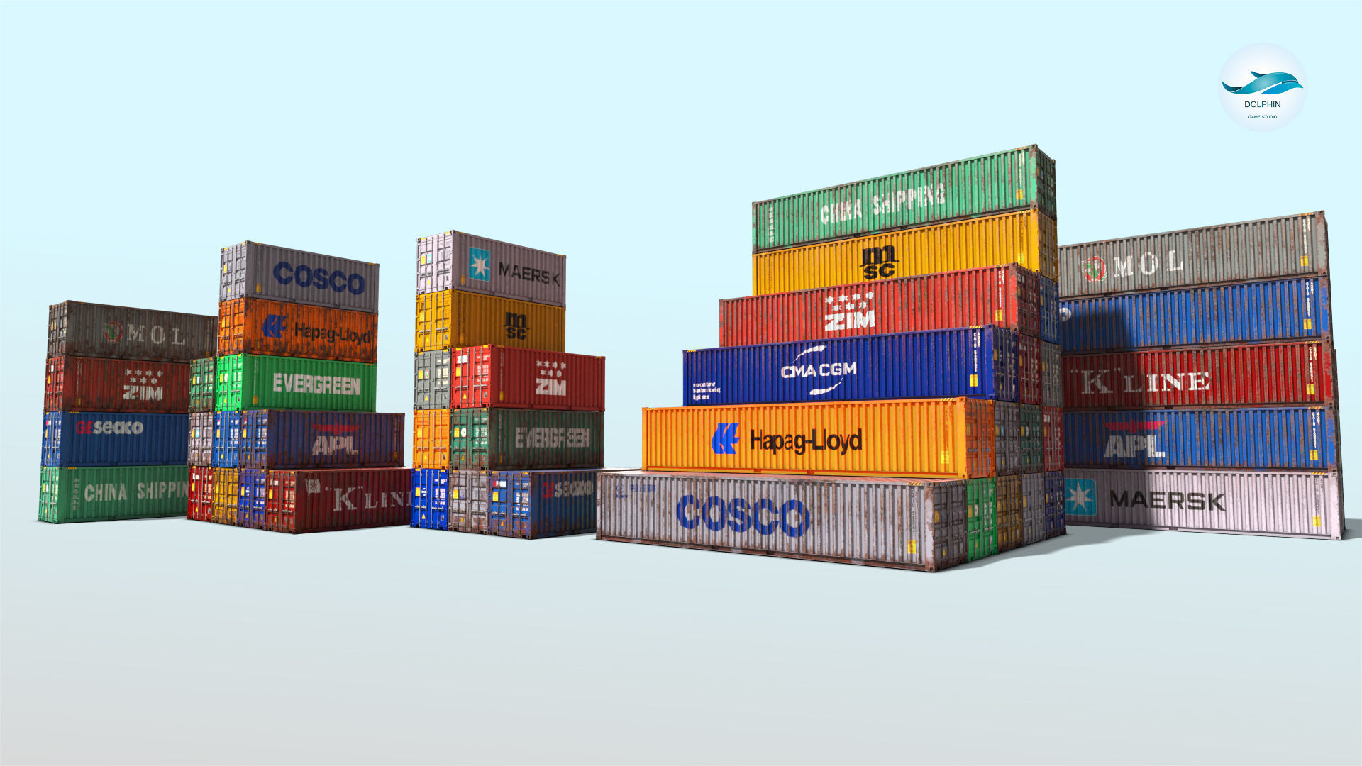 48 shipping containers Set Low-poly 3D model_1