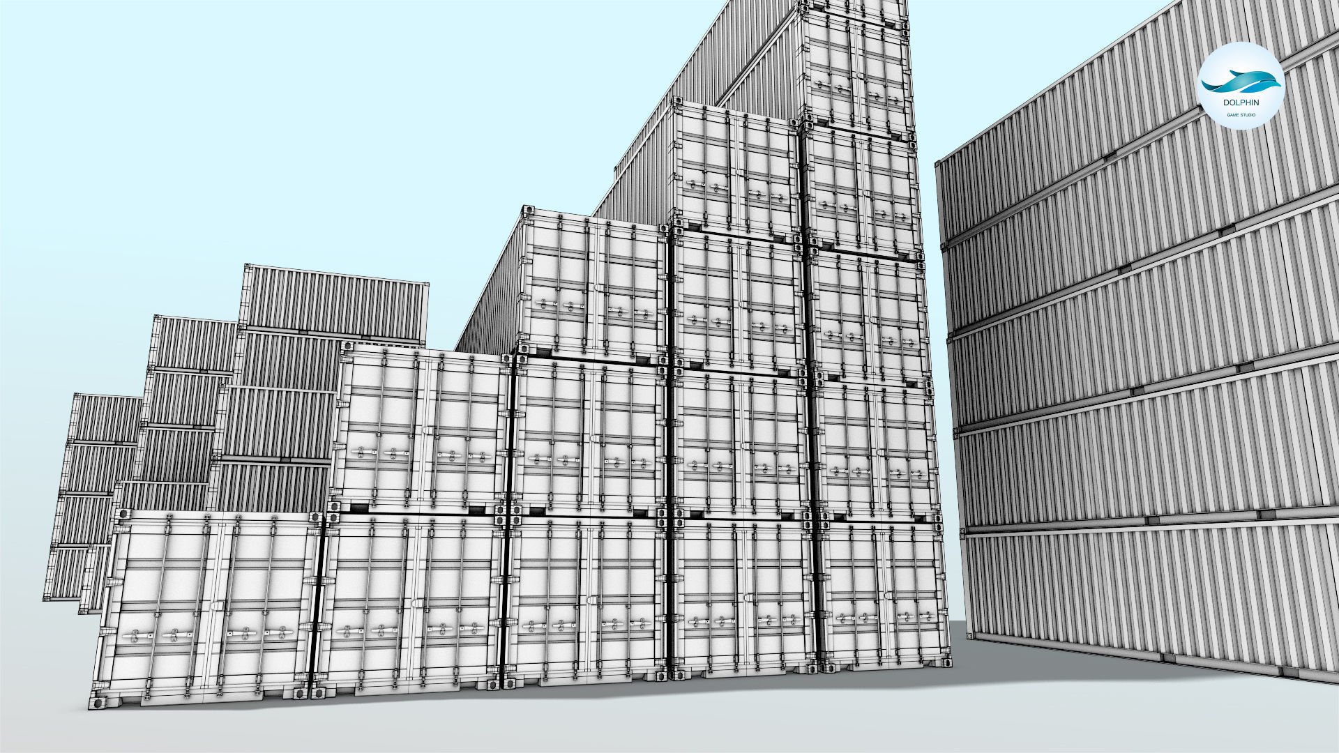 48 shipping containers Set Low-poly 3D model_16