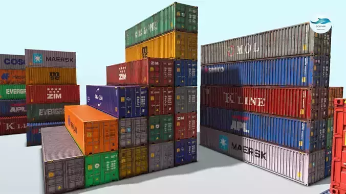 48 shipping containers Set Low-poly 3D model