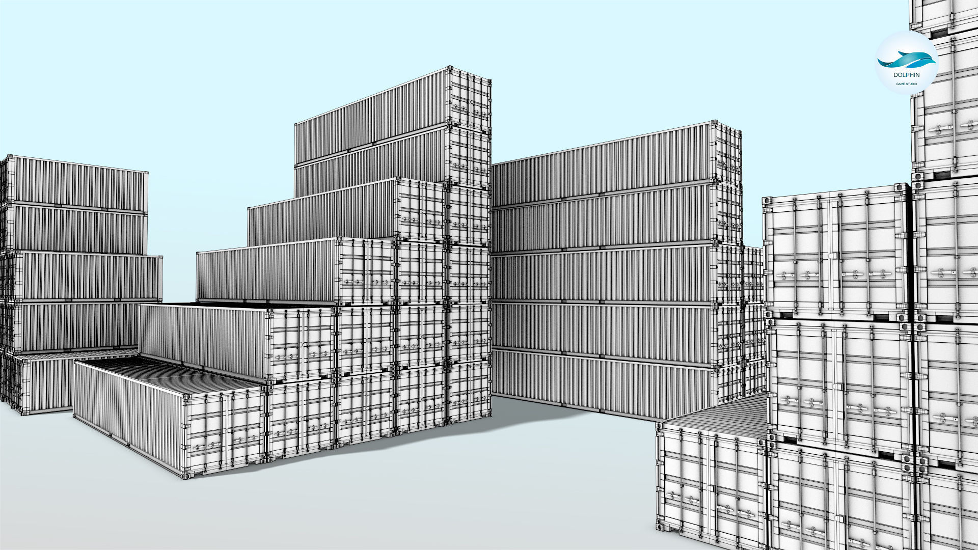 48 shipping containers Set Low-poly 3D model_14