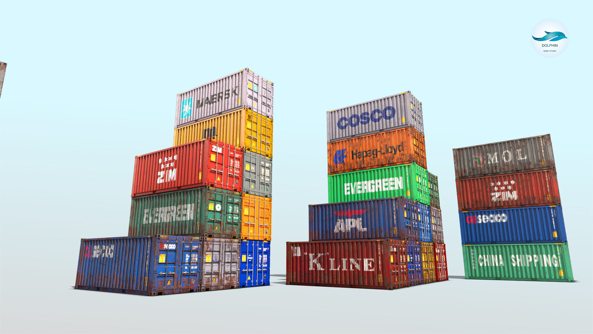 48 shipping containers Set Low-poly 3D model_3