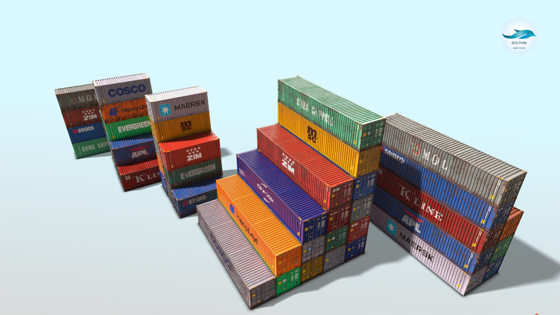 48 shipping containers Set Low-poly 3D model_9