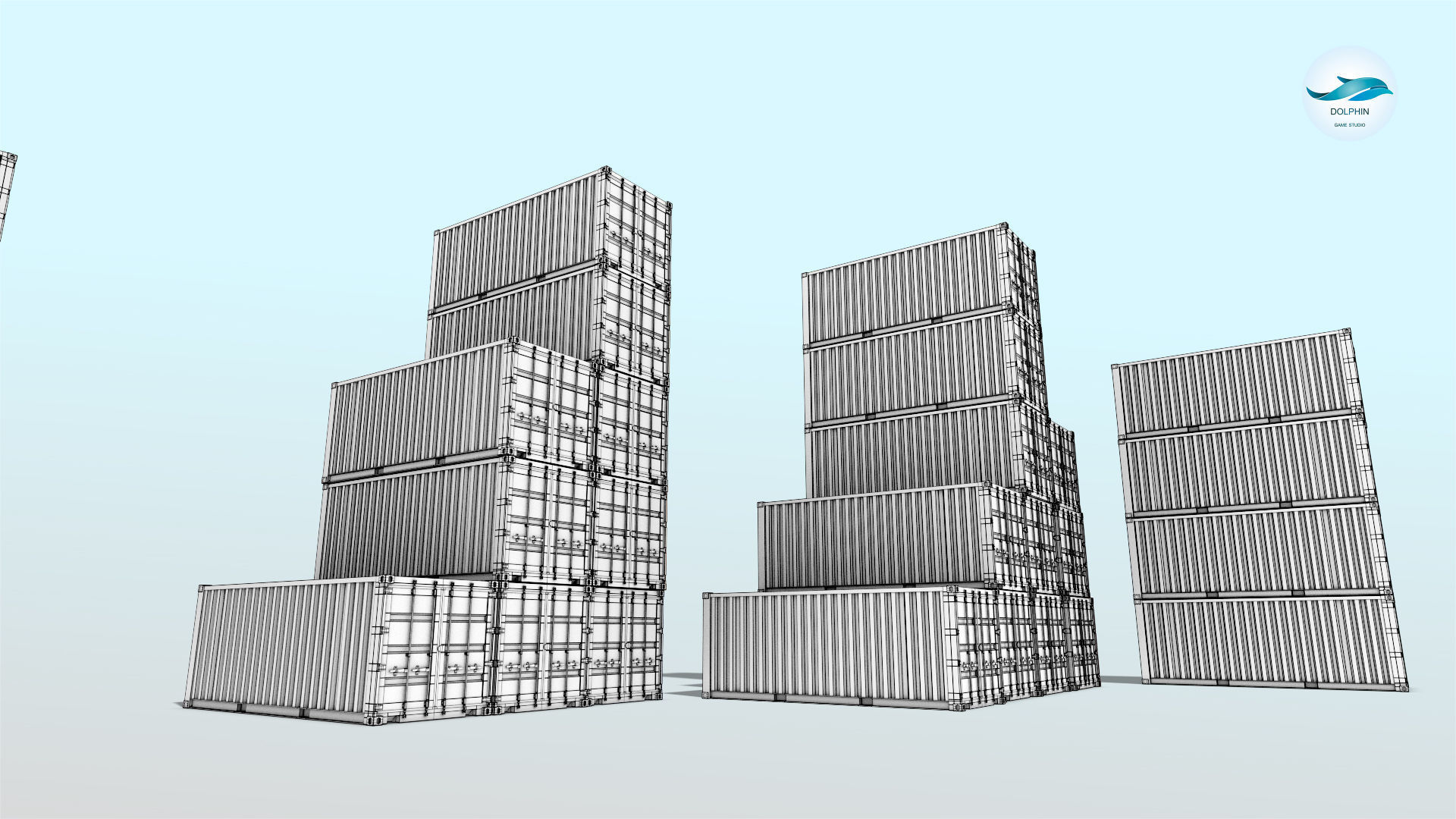 48 shipping containers Set Low-poly 3D model_12