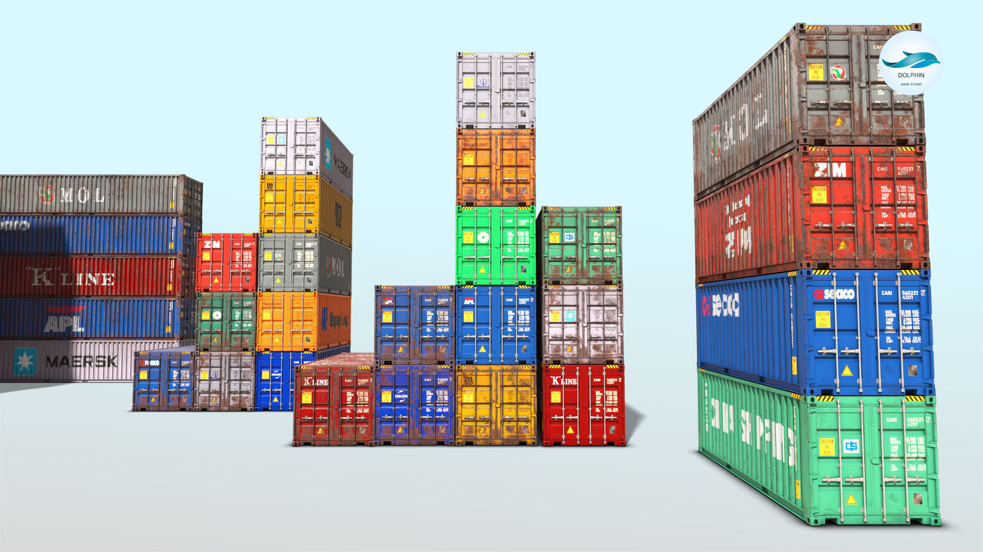48 shipping containers Set Low-poly 3D model_4