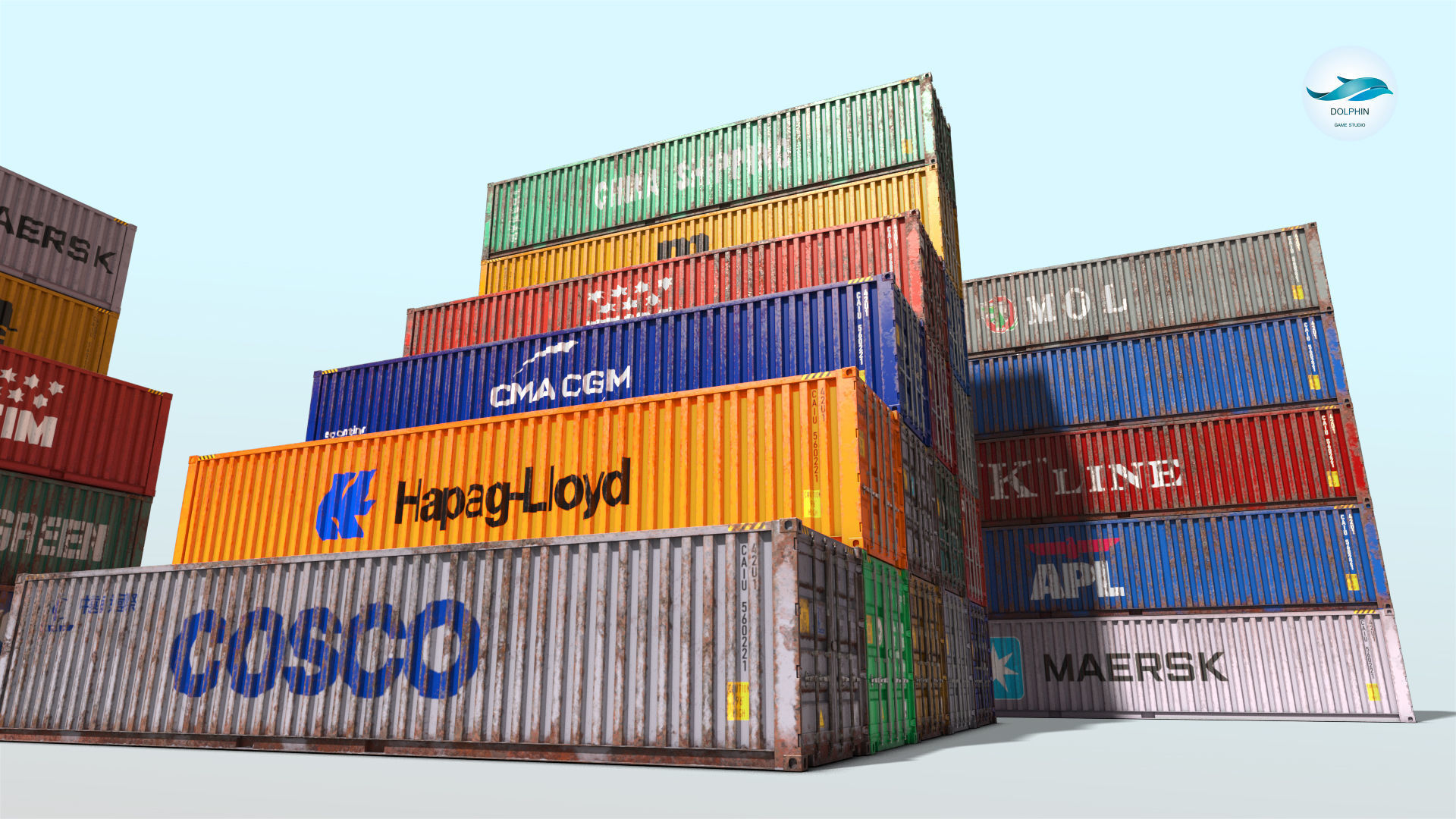 48 shipping containers Set Low-poly 3D model_7