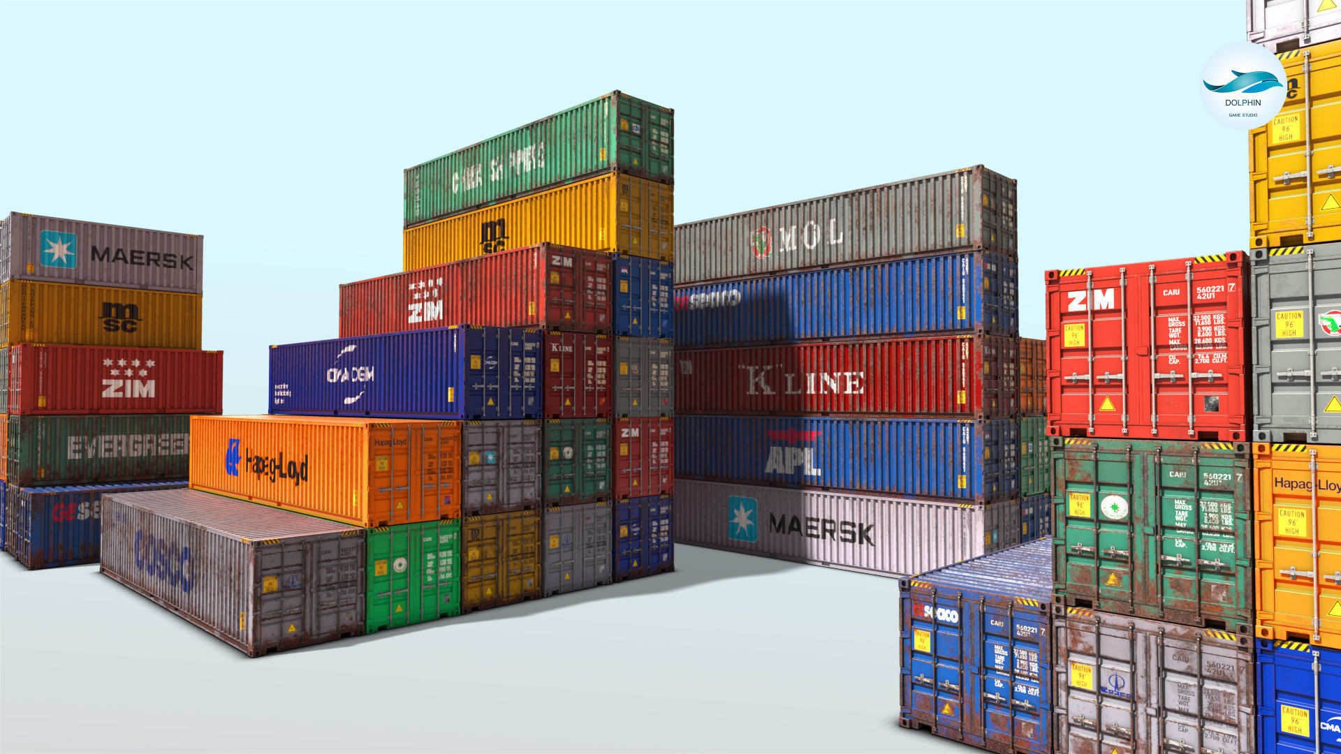 48 shipping containers Set Low-poly 3D model_5