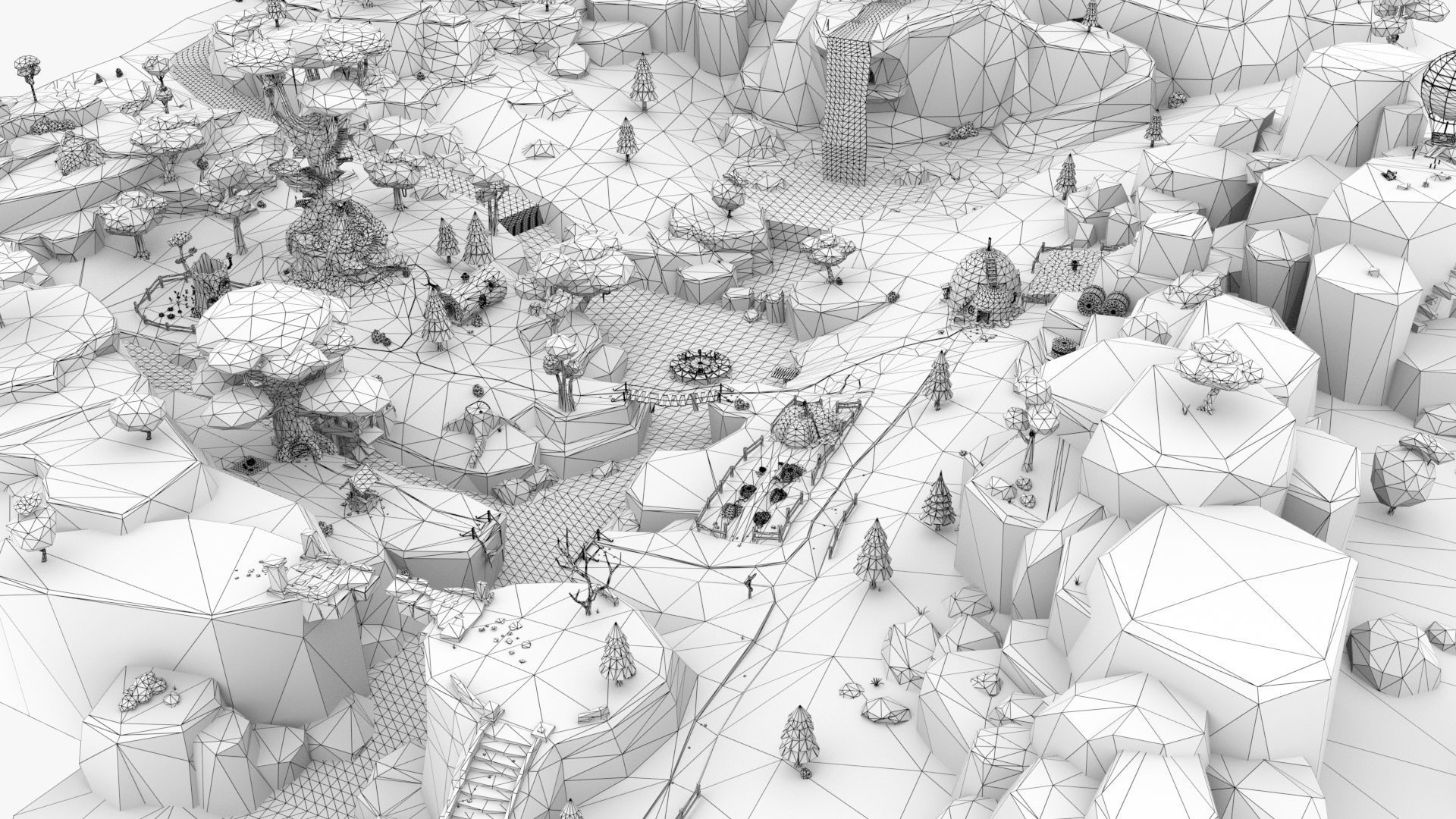 Low Poly Forest Scene with Tree Houses Low-poly 3D model_13