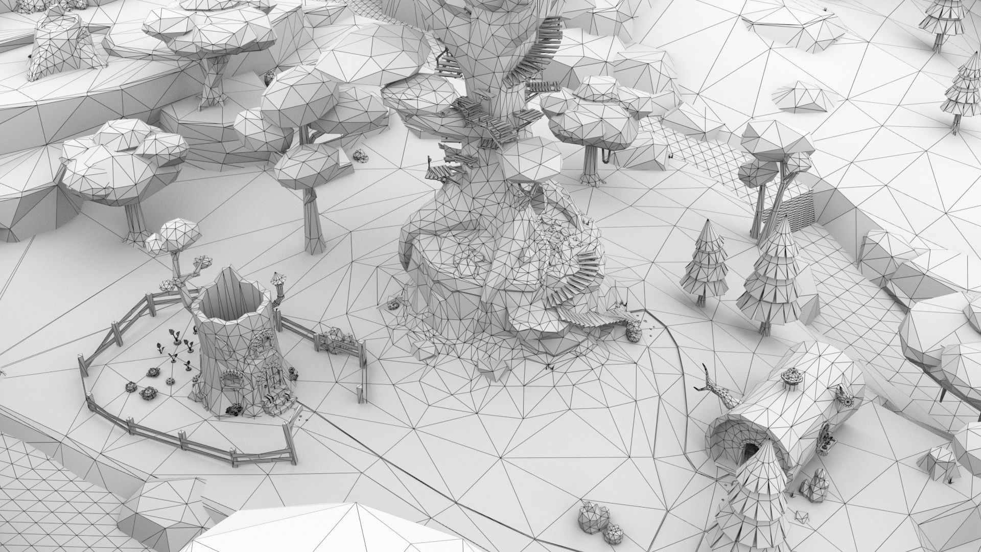 Low Poly Forest Scene with Tree Houses Low-poly 3D model_14