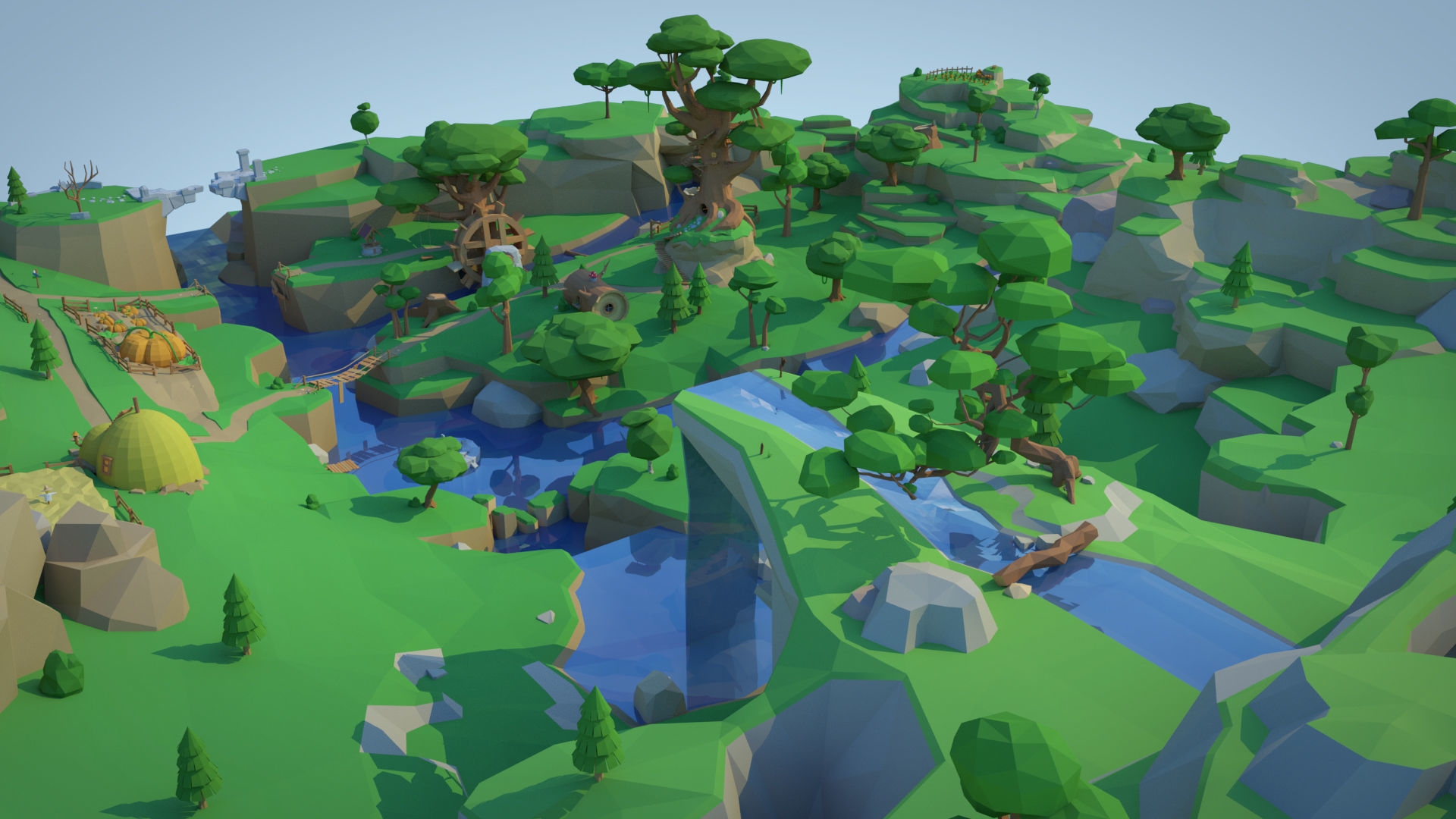 Low Poly Forest Scene with Tree Houses Low-poly 3D model_5