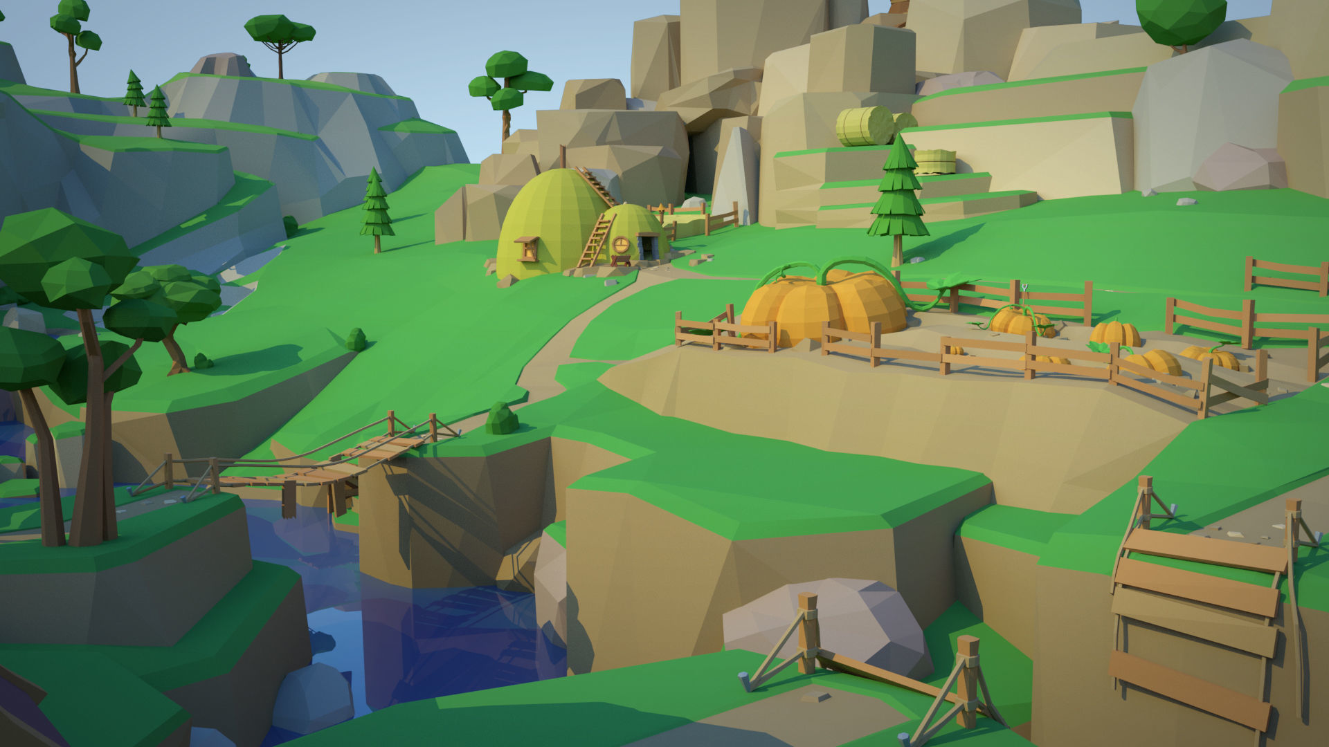 Low Poly Forest Scene with Tree Houses Low-poly 3D model_7