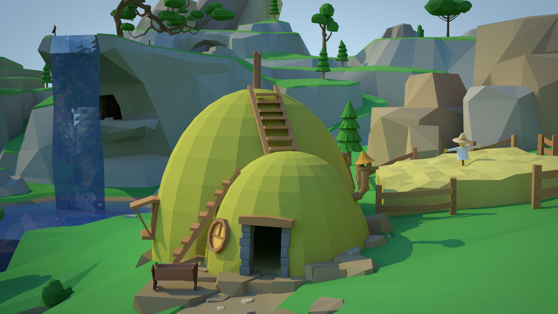 Low Poly Forest Scene with Tree Houses Low-poly 3D model_11