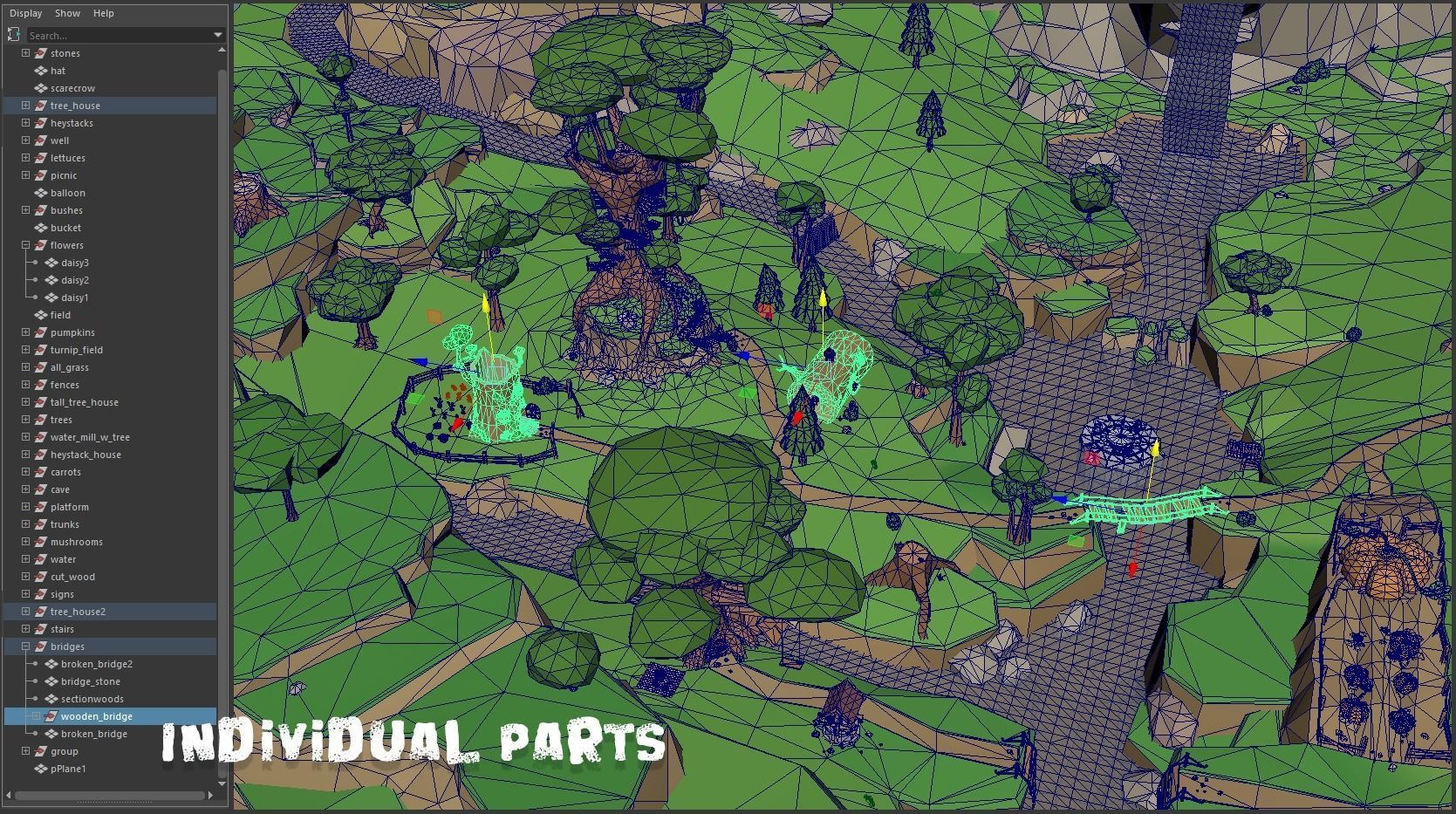 Low Poly Forest Scene with Tree Houses Low-poly 3D model_10