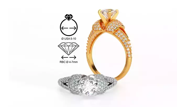 multy stones engagement gold ring 3D print model
