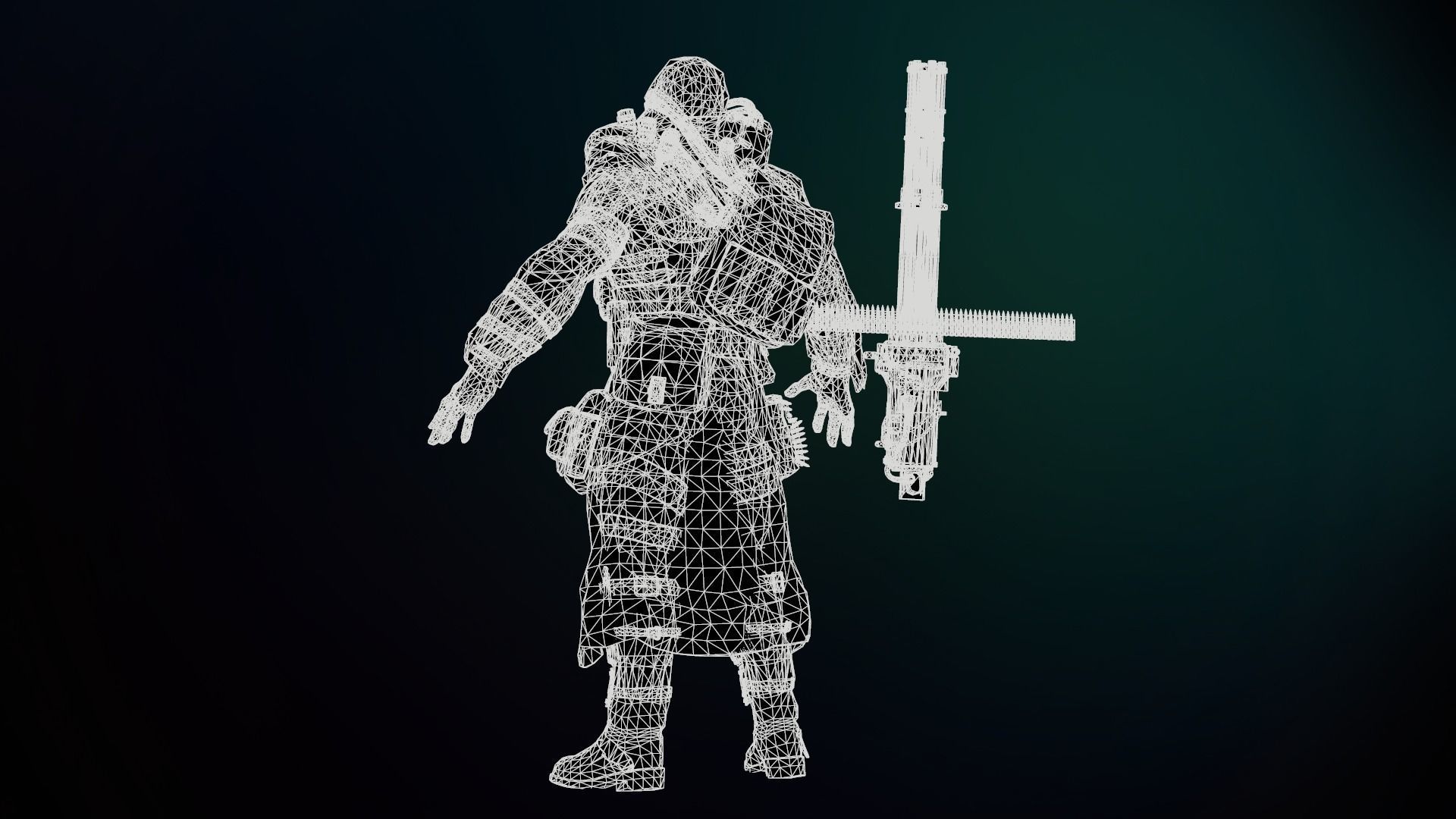 mutant with a machine gun Low-poly 3D model_34