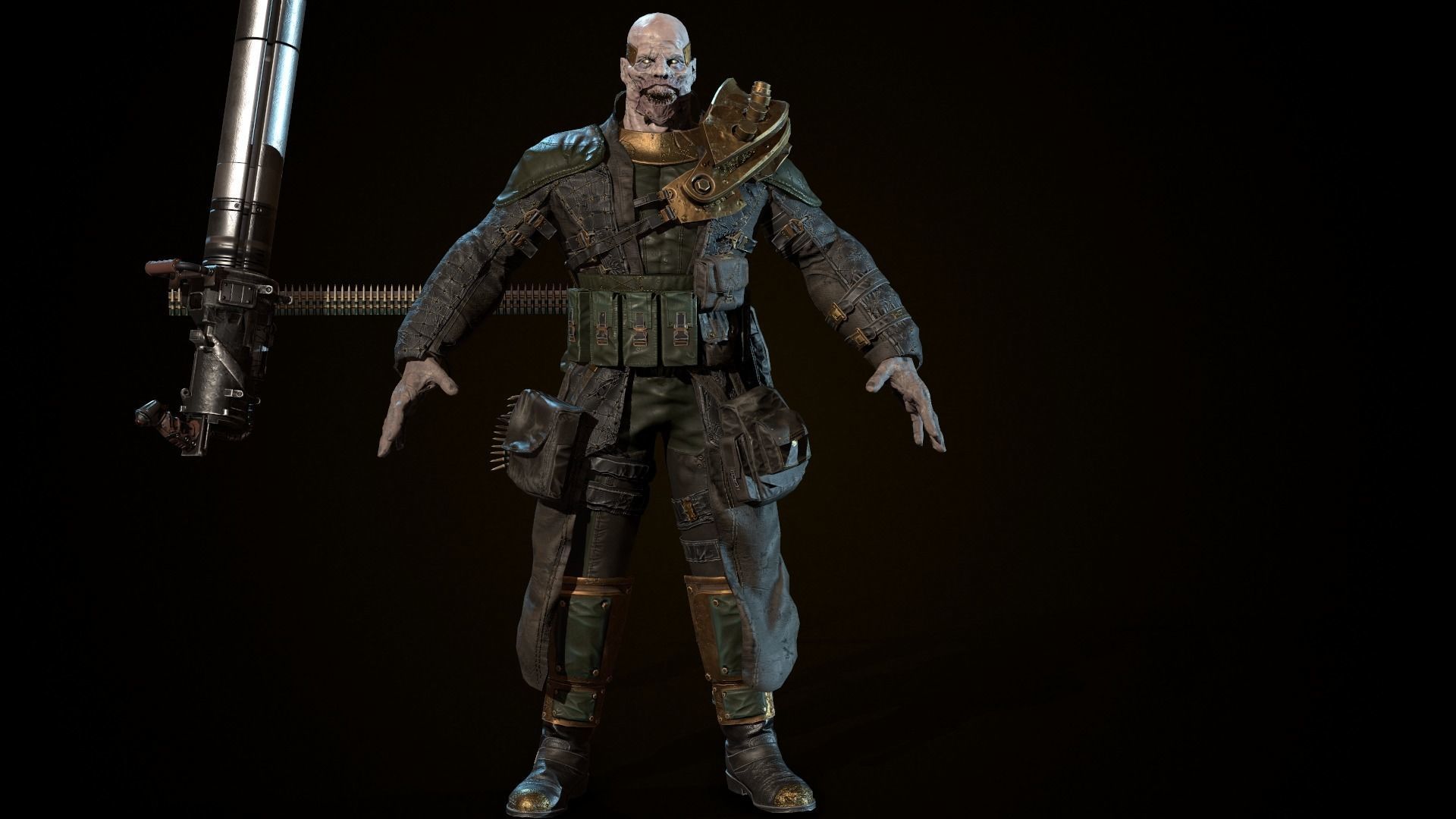 mutant with a machine gun Low-poly 3D model_33