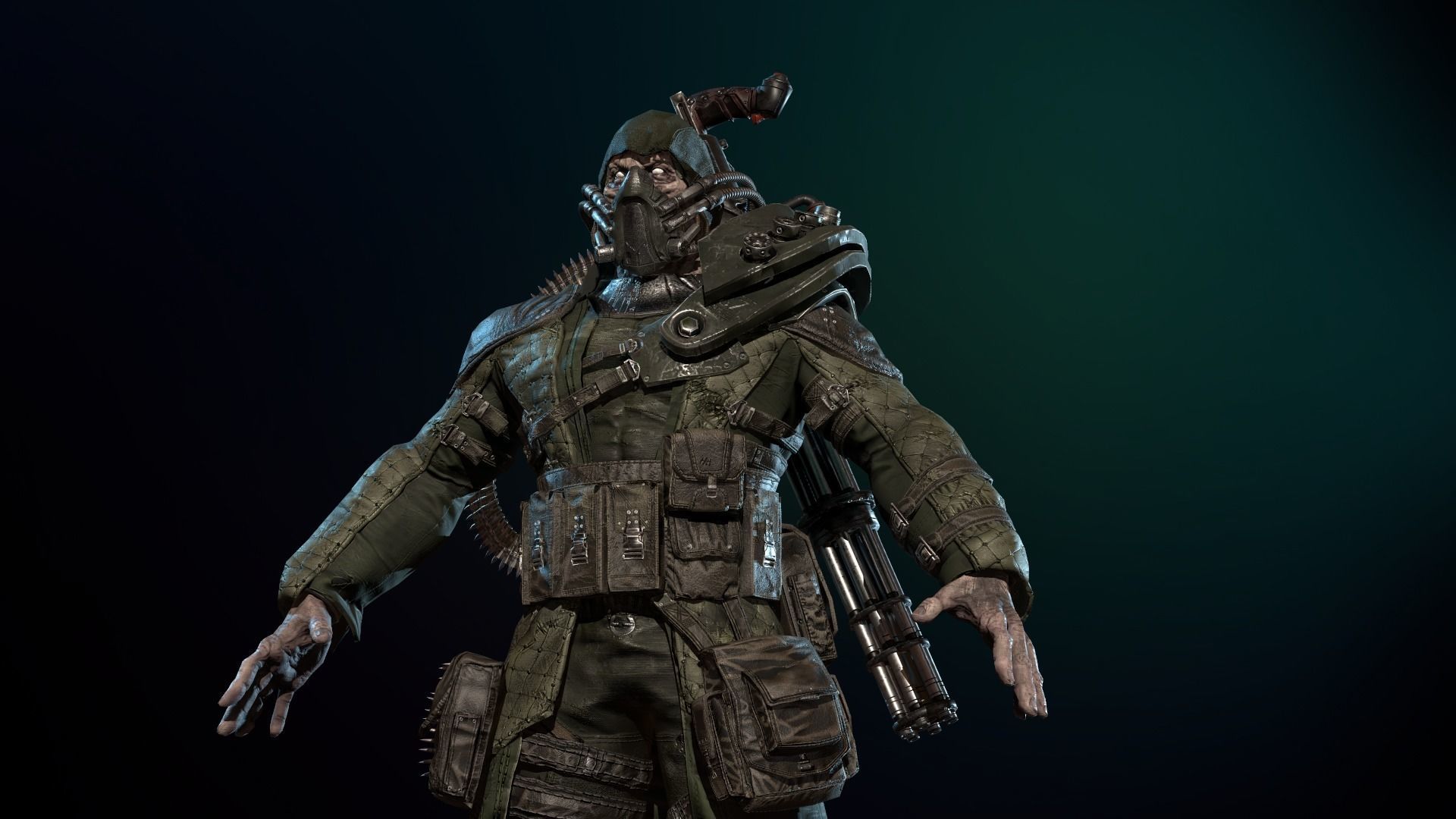 mutant with a machine gun Low-poly 3D model_27