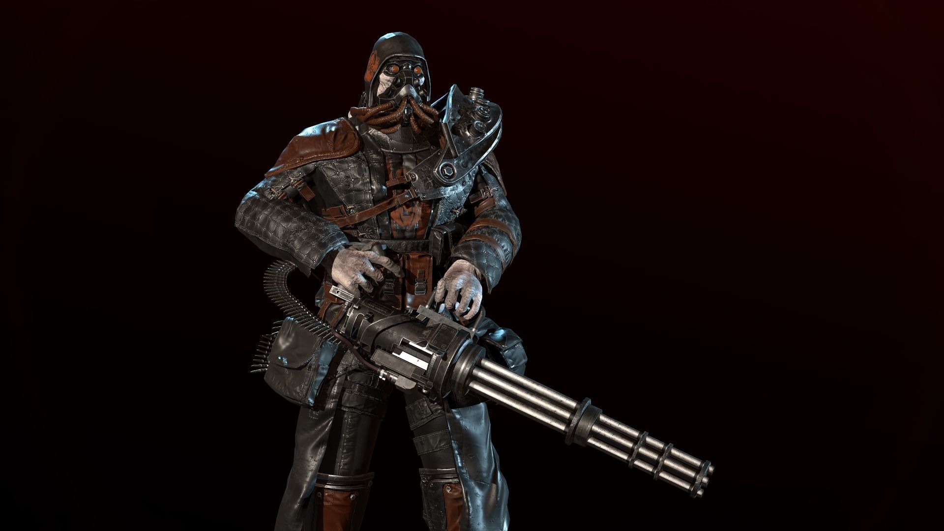 mutant with a machine gun Low-poly 3D model_5