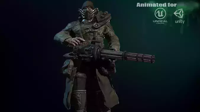mutant with a machine gun Low-poly 3D model