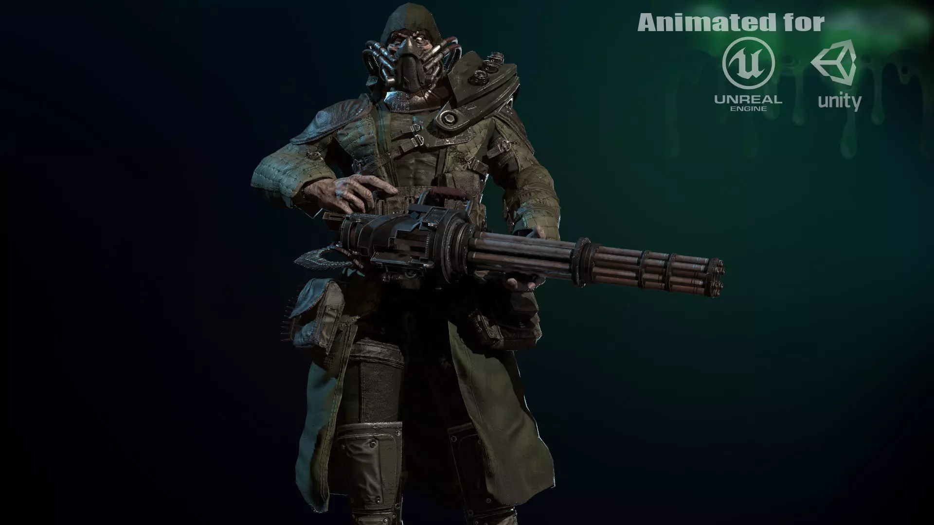 mutant with a machine gun Low-poly 3D model_0