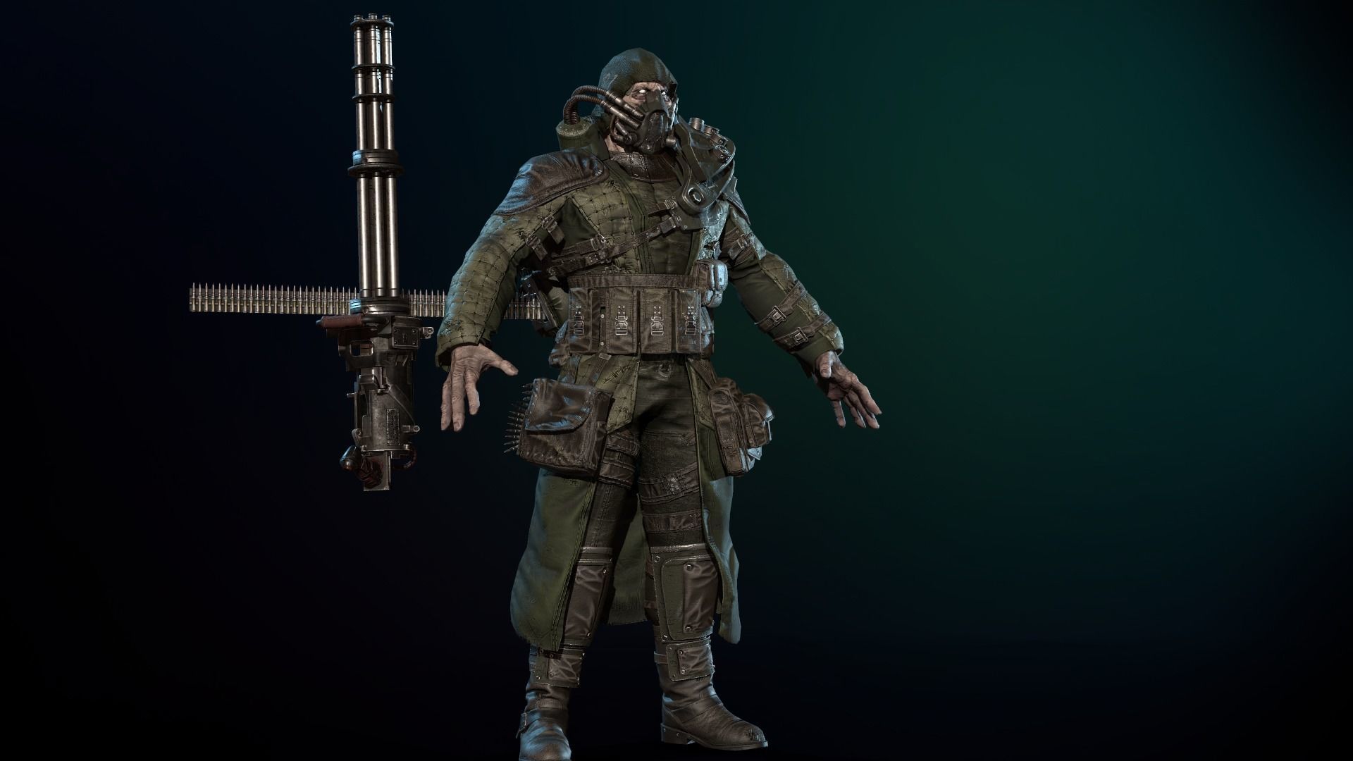 mutant with a machine gun Low-poly 3D model_9