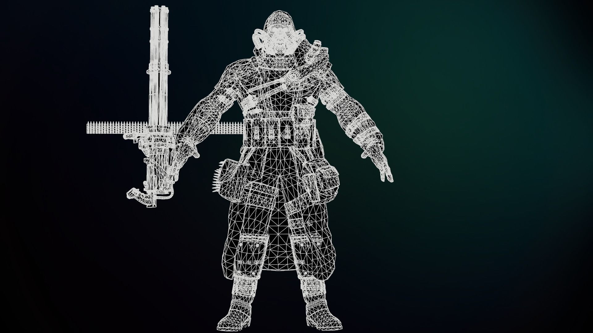 mutant with a machine gun Low-poly 3D model_16