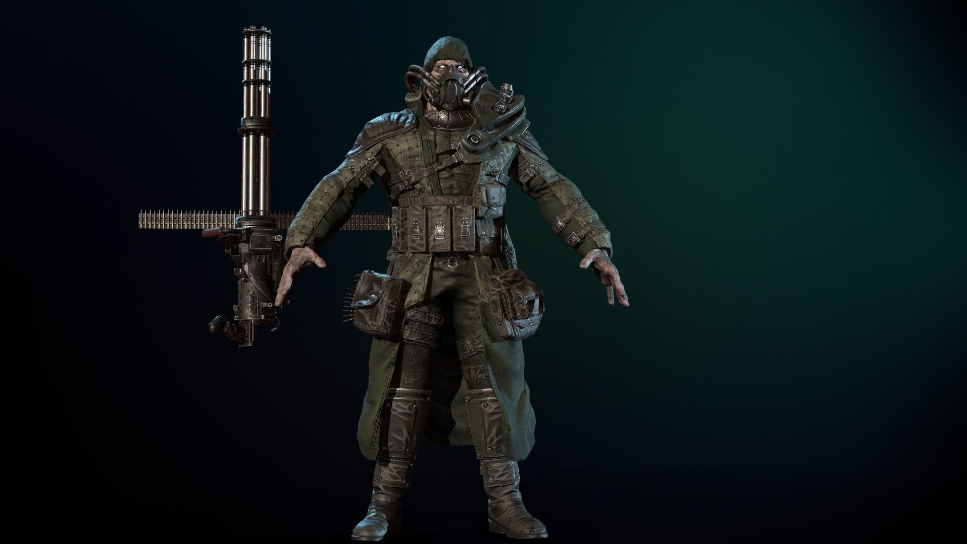 mutant with a machine gun Low-poly 3D model_11