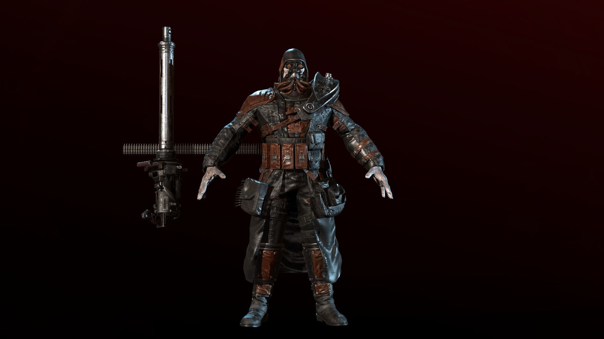 mutant with a machine gun Low-poly 3D model_7