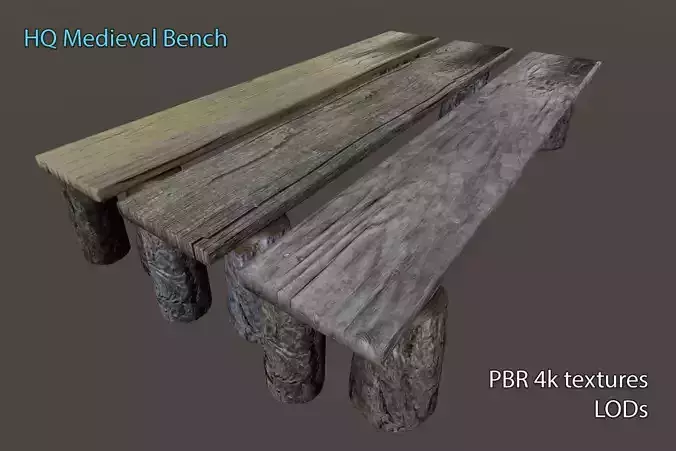 HQ PBR 4K Medieval bench