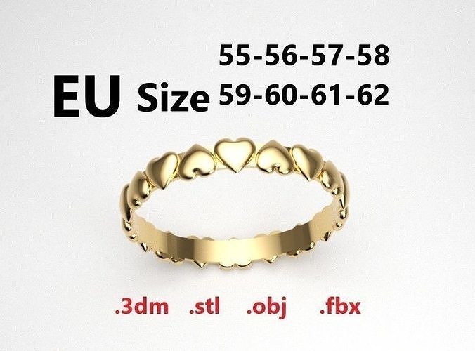Model 157 Dished Heart Ring EU Size 3D print model
