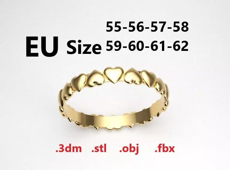 Model 157 Dished Heart Ring EU Size 3D print model_0
