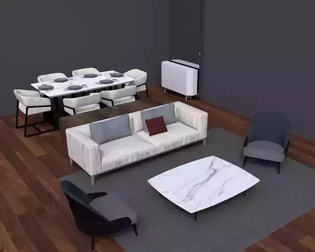Revit Hall with dinning 3D model 2 3D model