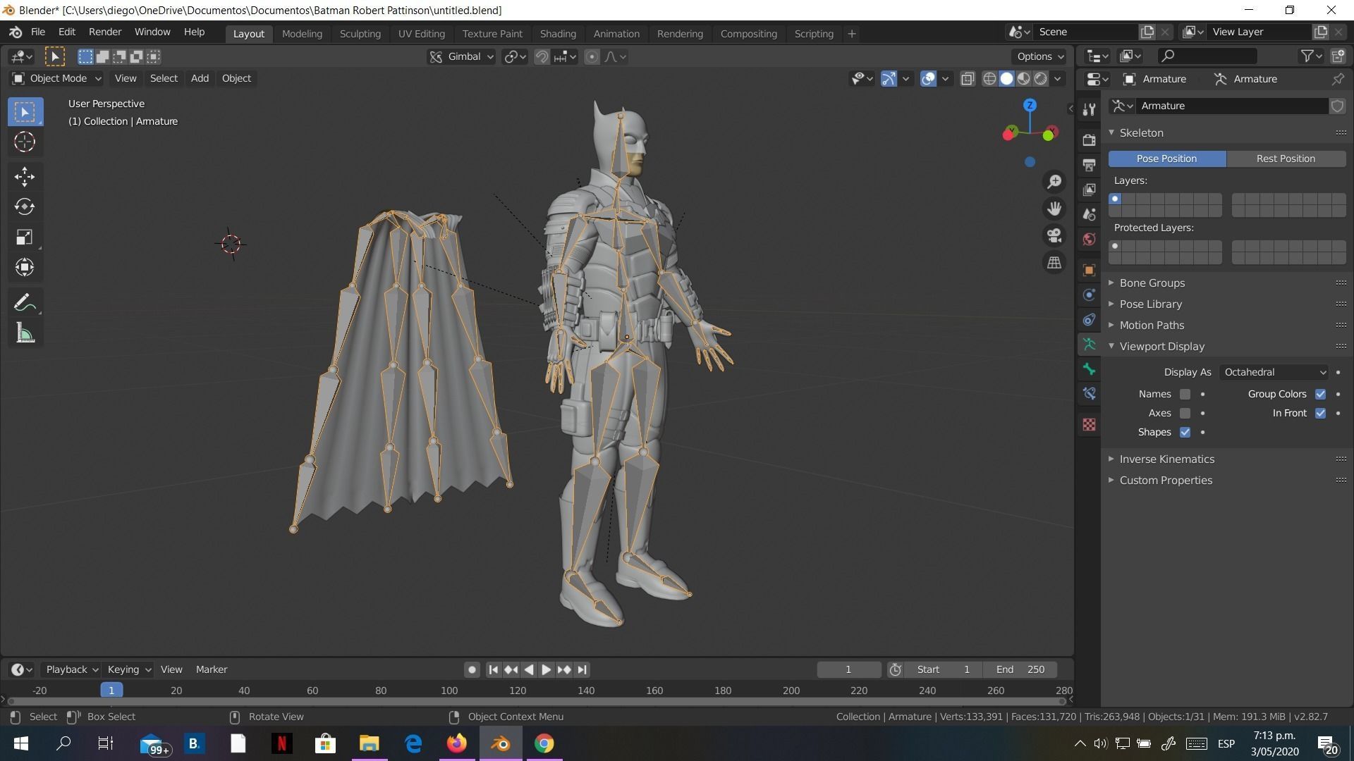 Low-Poly Batman 3D rigged model armour Cartoon 3D model_12