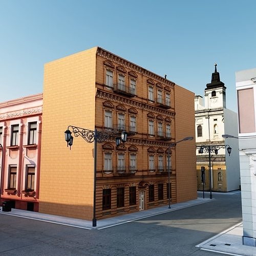 Realistic City with buildings and trees Low-poly 3D model 5