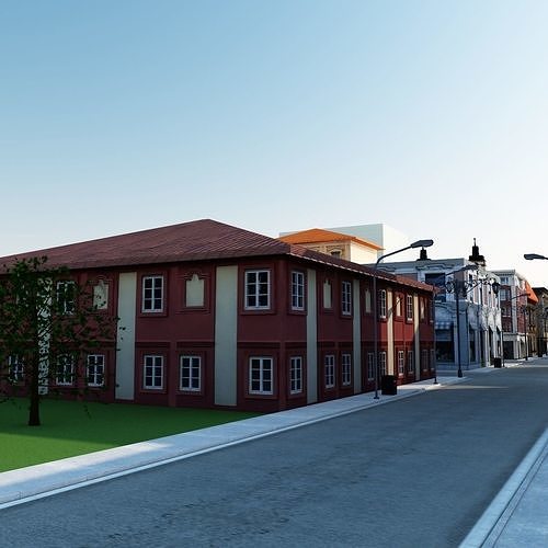 Realistic City with buildings and trees Low-poly 3D model 7