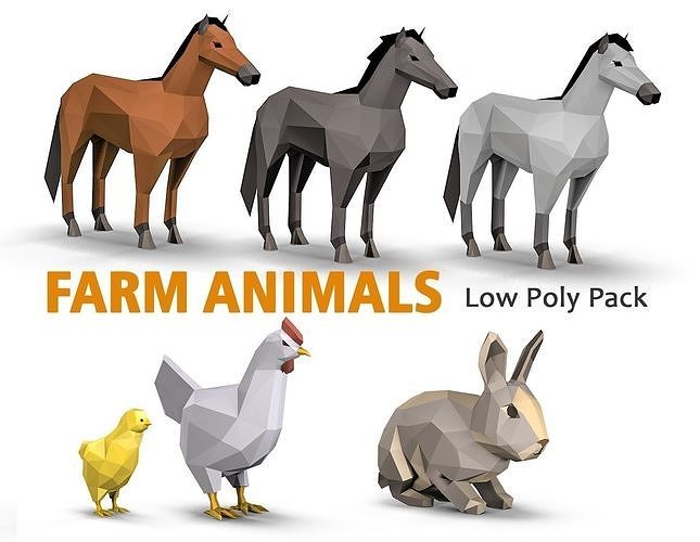 Farm Animals Pack Low-poly 3D model