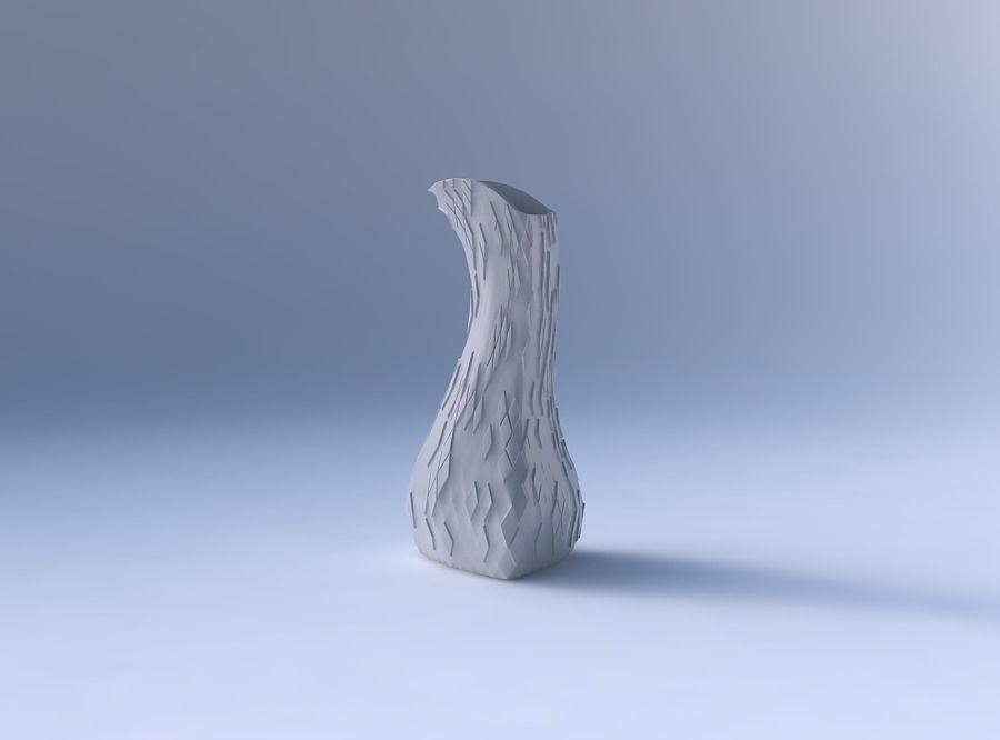 Vase puffy bent triangle with scattered diagonal grid plates 3D print model_4