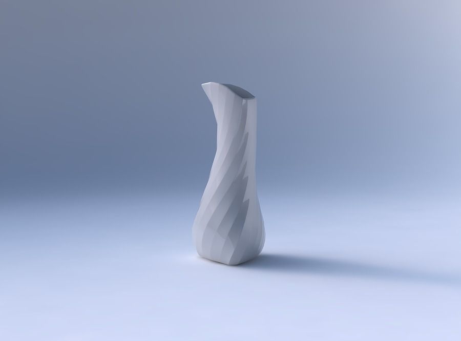 Vase puffy bent triangle with twisted bands 3D print model_4