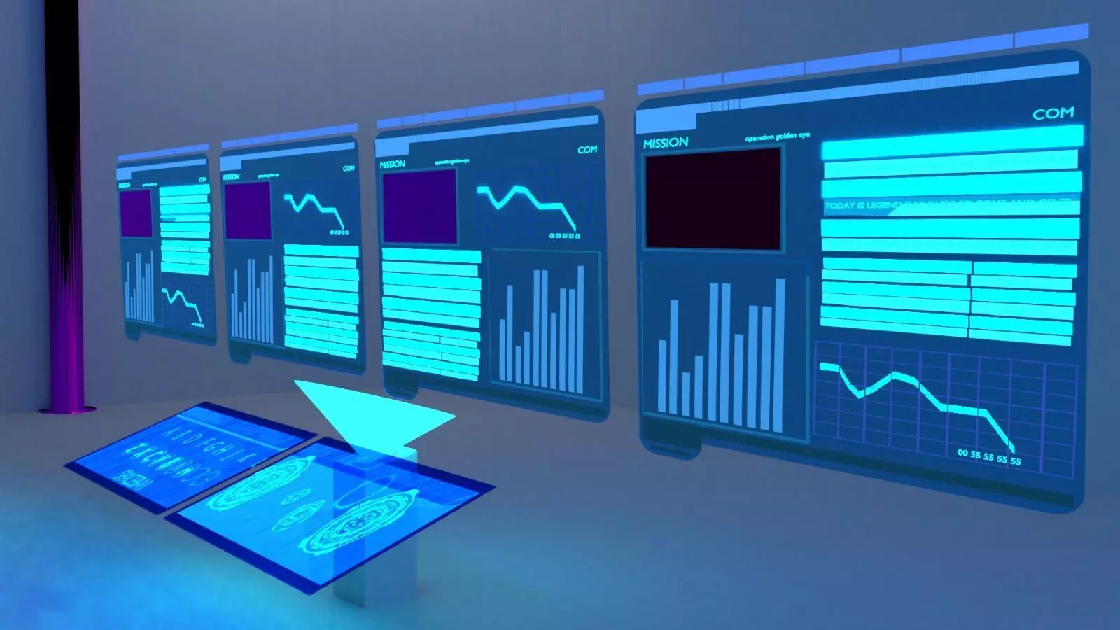 hologram computer screen with lights and graphs Free low-poly 3D model_0