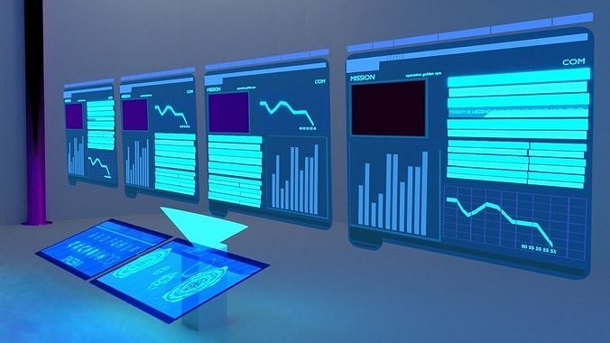 hologram computer screen with lights and graphs Free low-poly 3D model