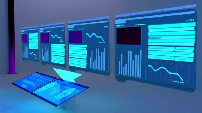 hologram computer screen with lights and graphs Free low-poly 3D model