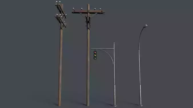 Street poles Low-poly 3D model