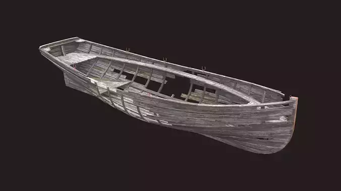 Ruined wooden boat Yal-6 Low-poly 3D model