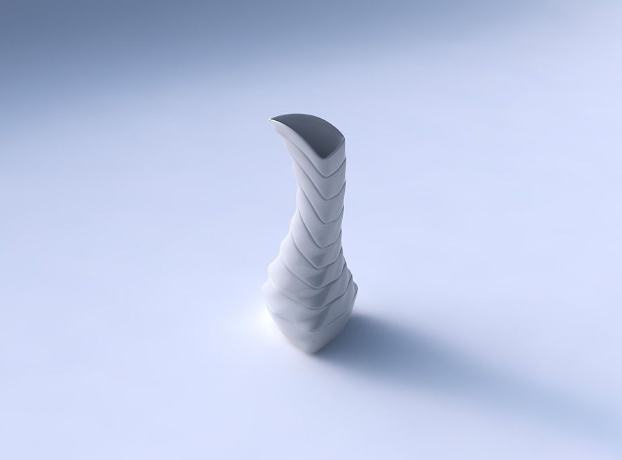 Vase puffy bent triangle with twisted smooth horizontal dents 3D print model_3