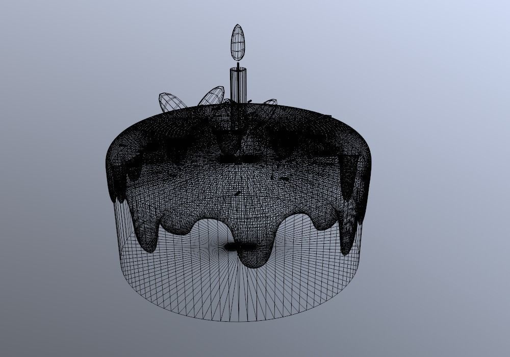Cake with cream fillings toppings candle for party 3D model_3