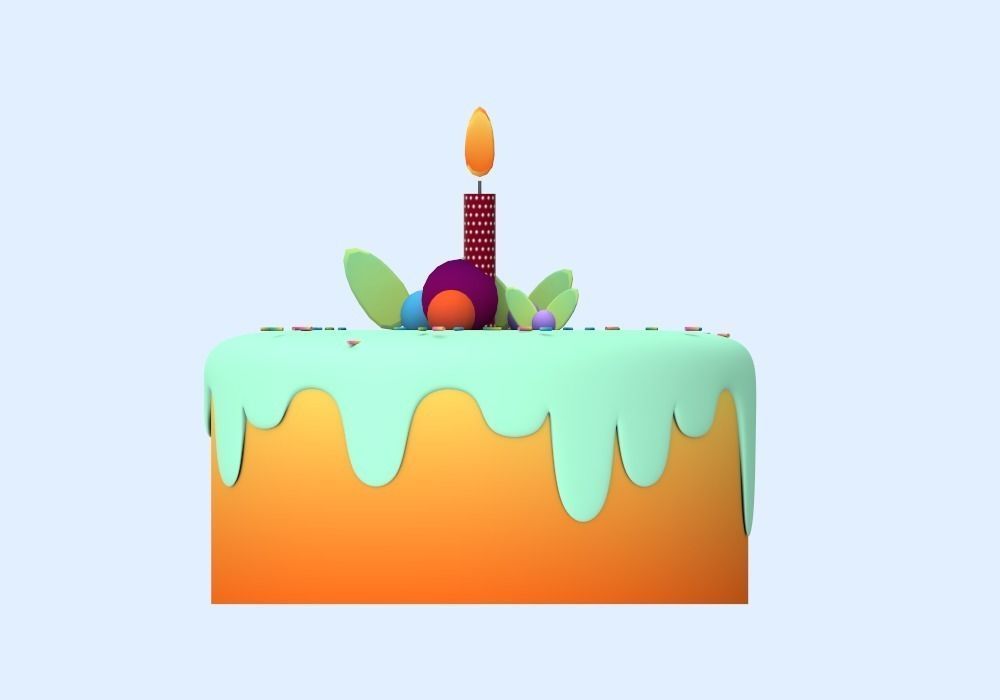 Cake with cream fillings toppings candle for party 3D model_1