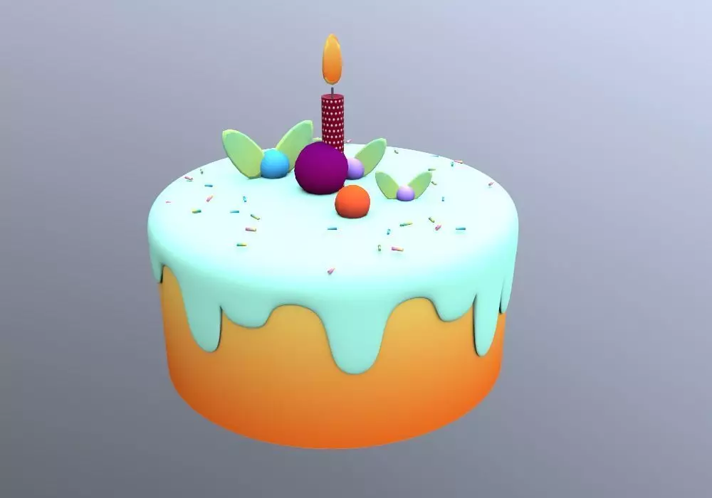 Cake with cream fillings toppings candle for party 3D model_0