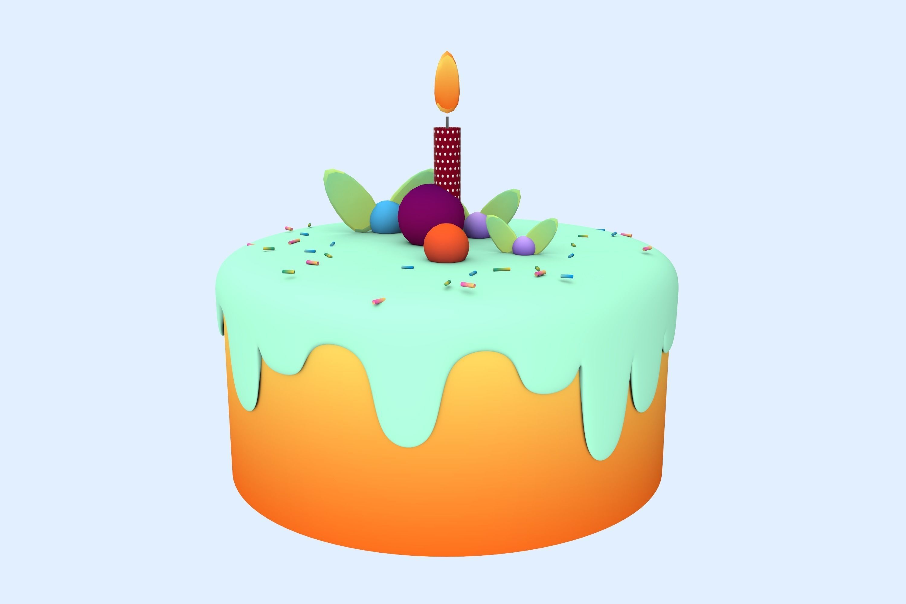 Cake with cream fillings toppings candle for party 3D model_2