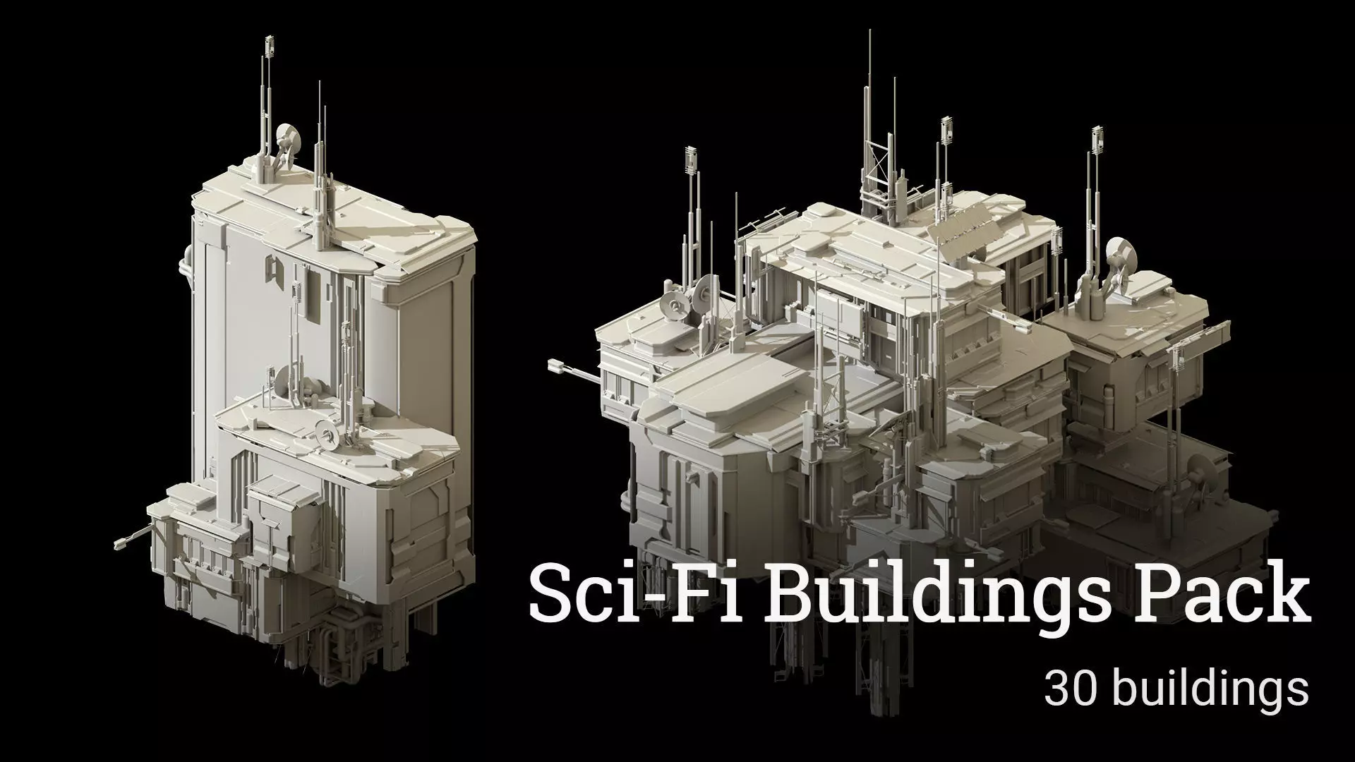 Sci-Fi Buildings Pack - 30 Buildings 3D model_0