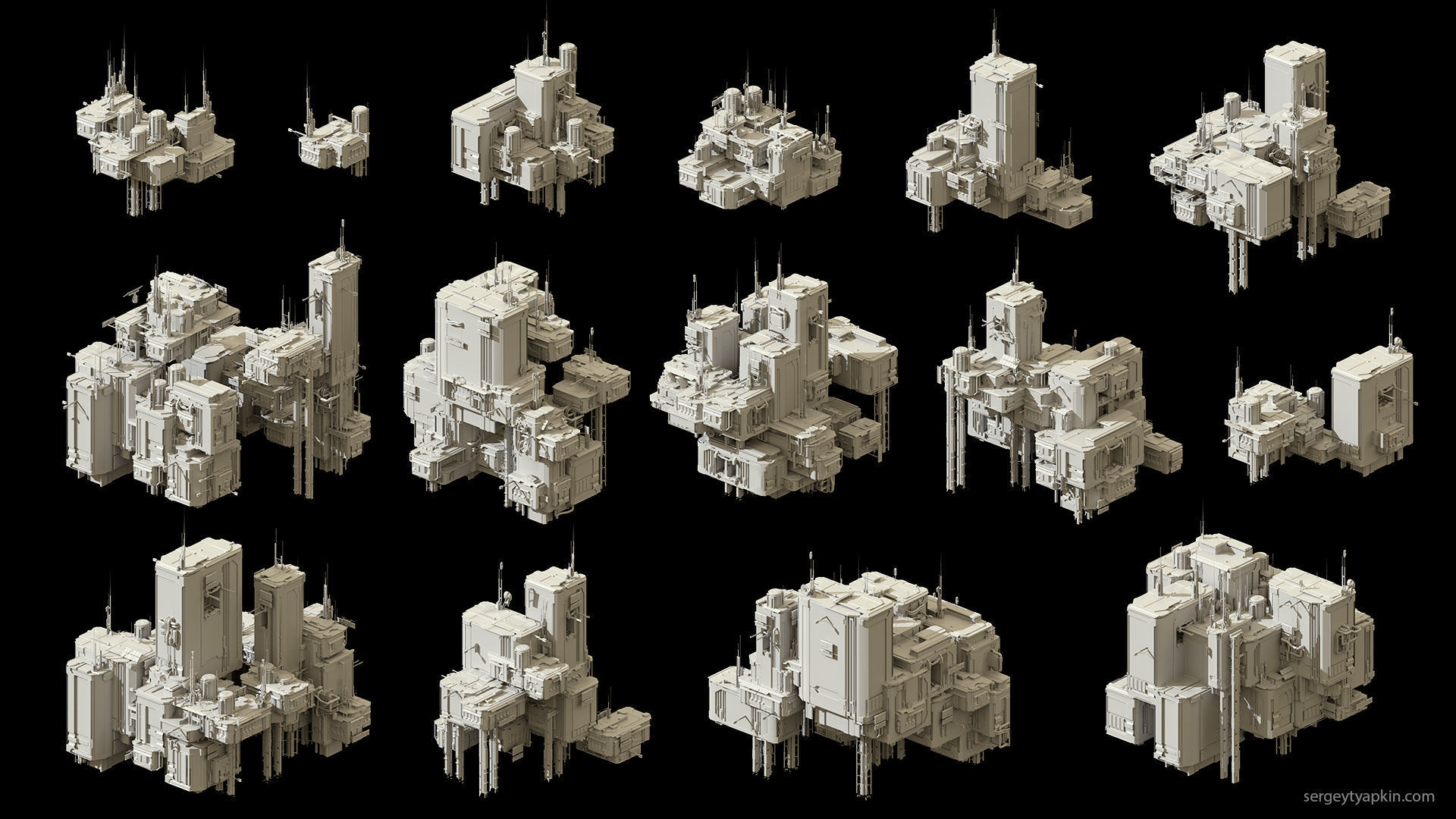 Sci-Fi Buildings Pack - 30 Buildings 3D model_2